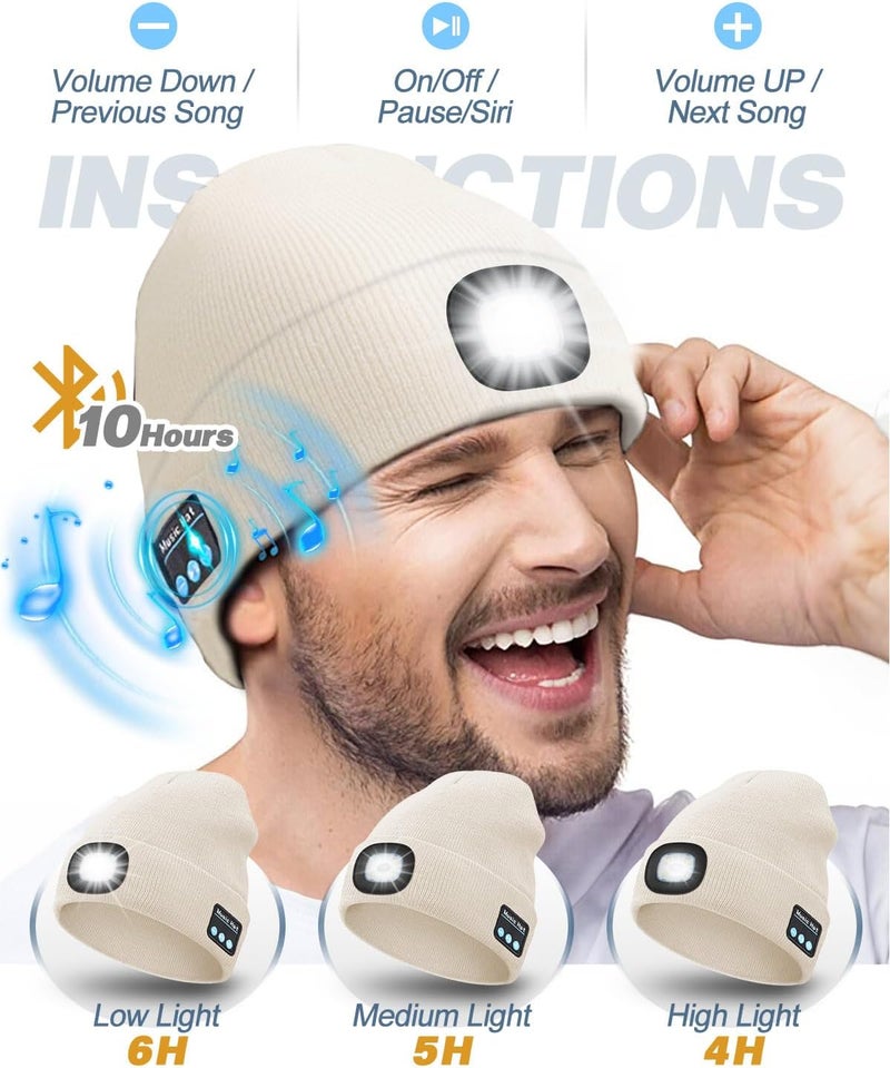 MOXTOYU Bluetooth Beanie with Light, USB Rechargeable LED Headlamp Winter Hat, Christmas Stocking Stuffers Gifts for Men Women - Image 3